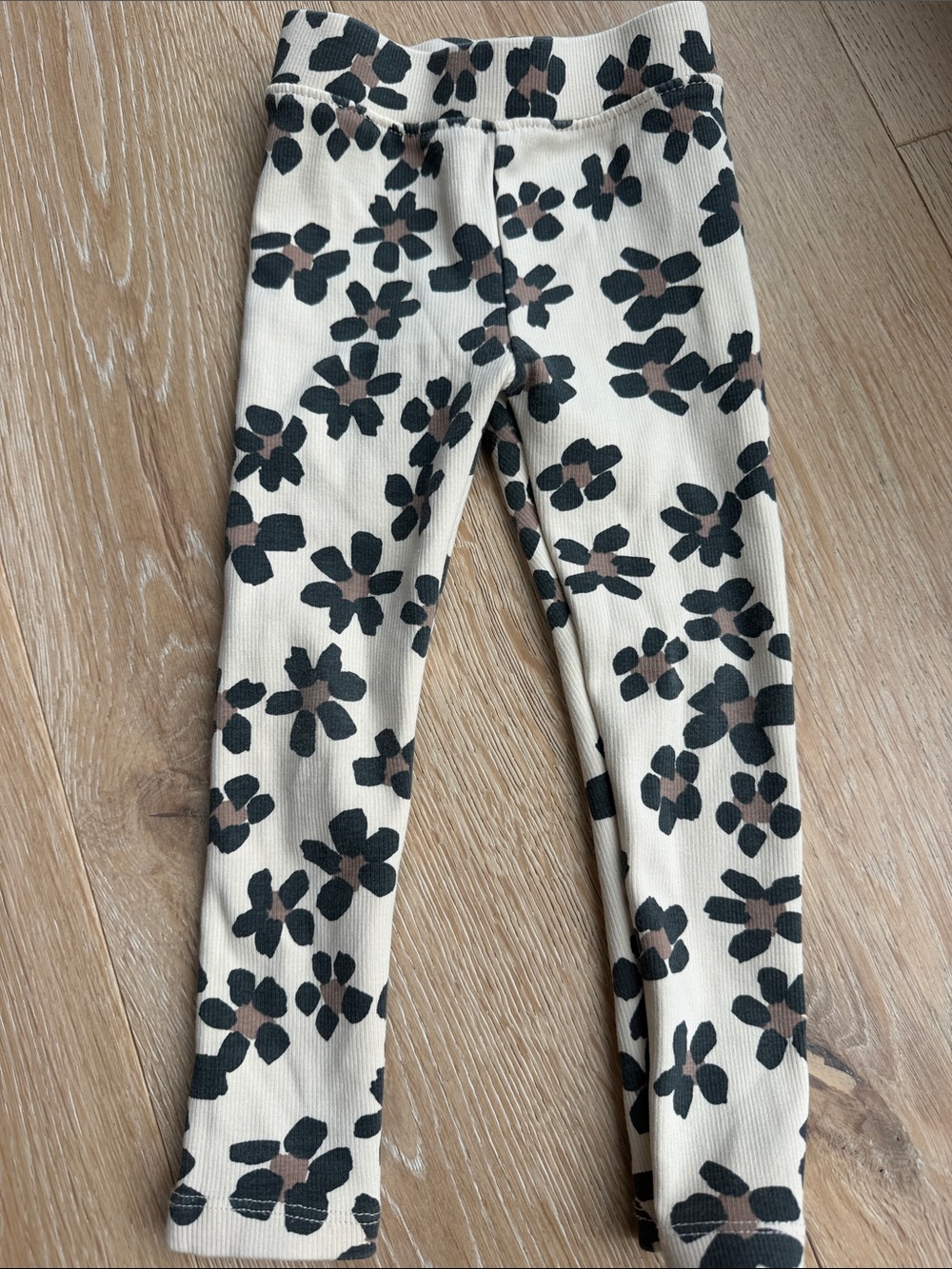 Zara Cream Leggings with Black and Brown Floral Print